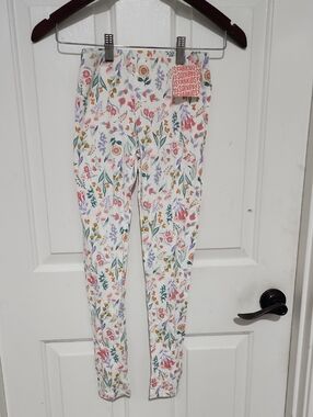 Floral Print Leggings - White Base with Pastel Flowers
